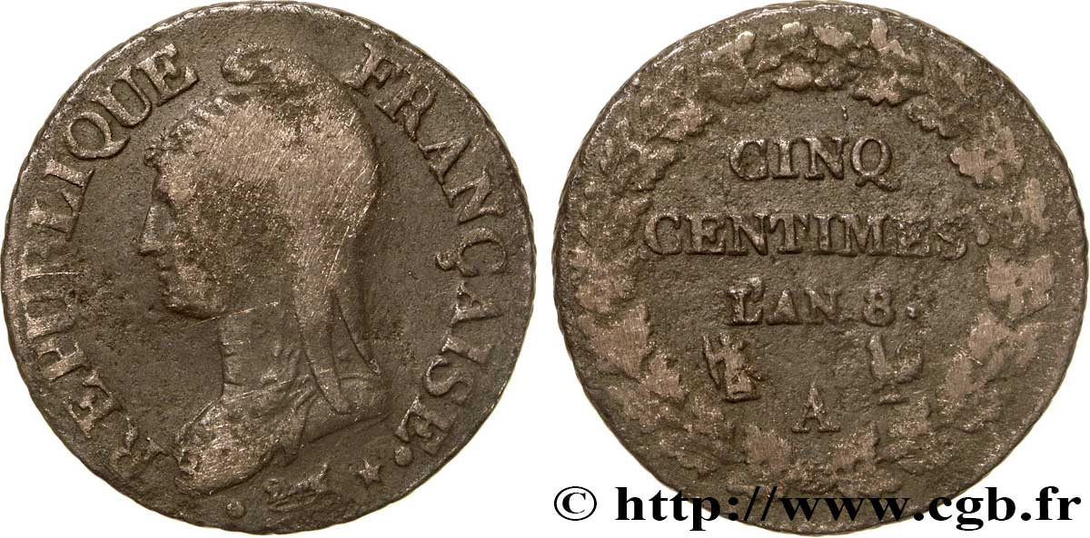 Cinq centimes Dupré, grand module 1800 Paris F.115/85 TB25 
