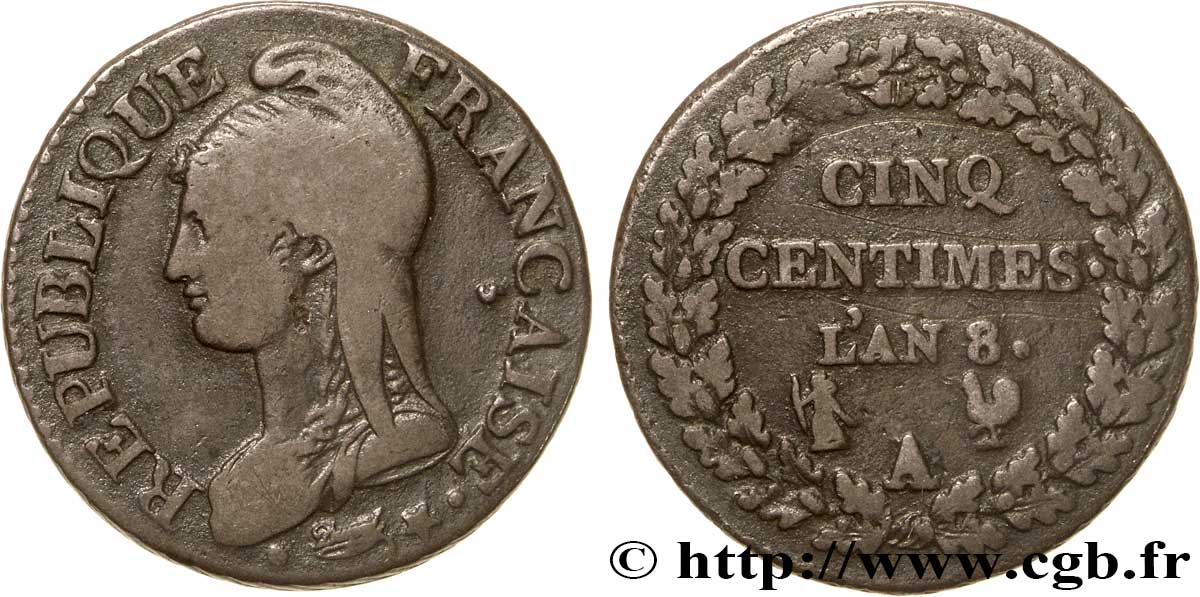 Cinq centimes Dupré, grand module 1800 Paris F.115/85 TB30 