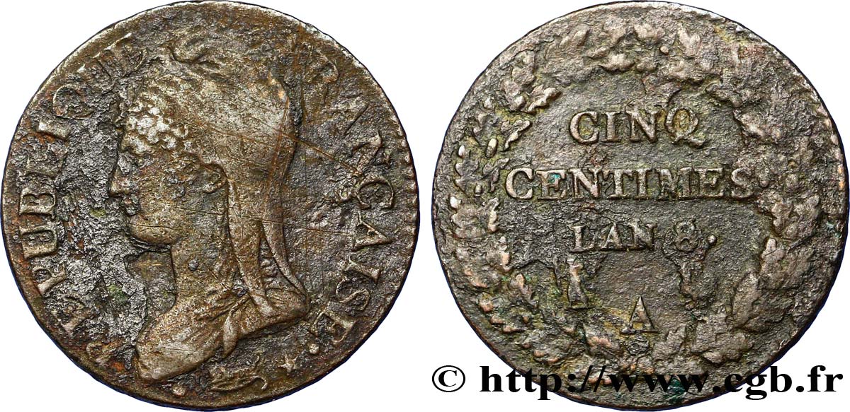 Cinq centimes Dupré, grand module 1800 Paris F.115/85 TTB45 