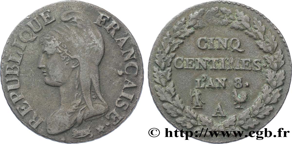 Cinq centimes Dupré, grand module 1800 Paris F.115/85 XF48 