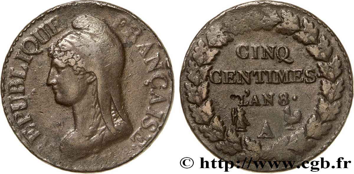 Cinq centimes Dupré, grand module 1800 Paris F.115/85 TTB50 