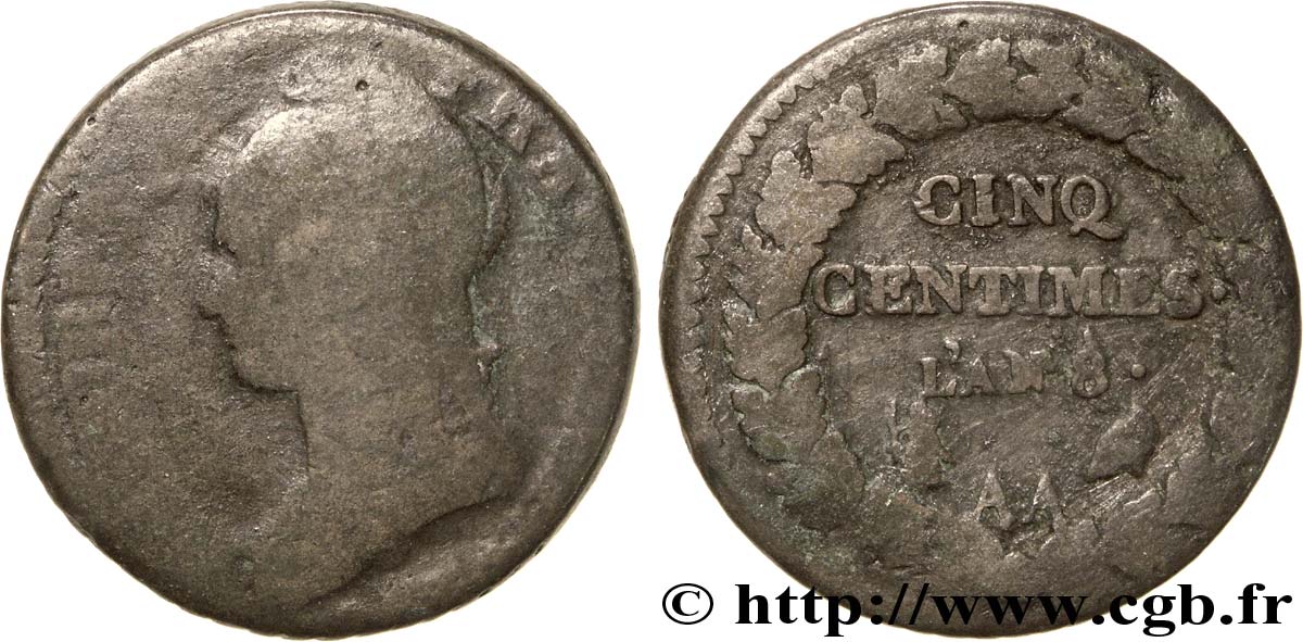 Cinq centimes Dupré, grand module 1800 Metz F.115/102 B6 