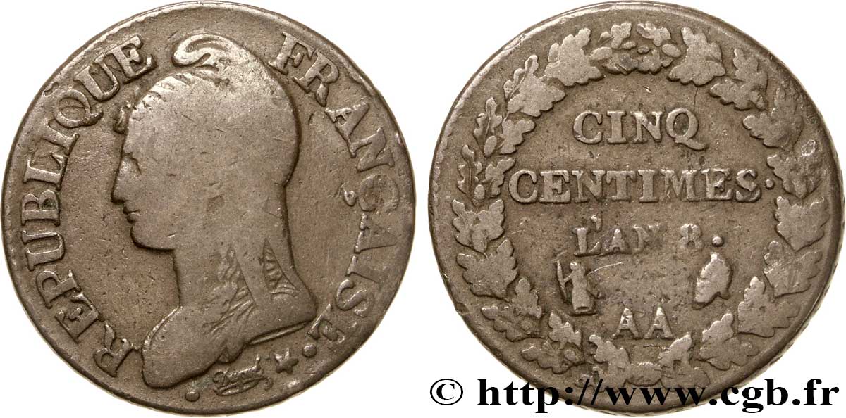 Cinq centimes Dupré, grand module 1800 Metz F.115/102 TB20 