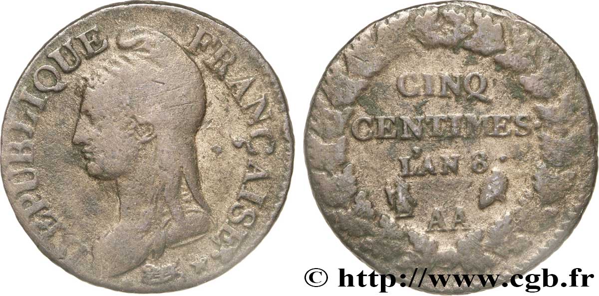 Cinq centimes Dupré, grand module 1800 Metz F.115/102 TB25 