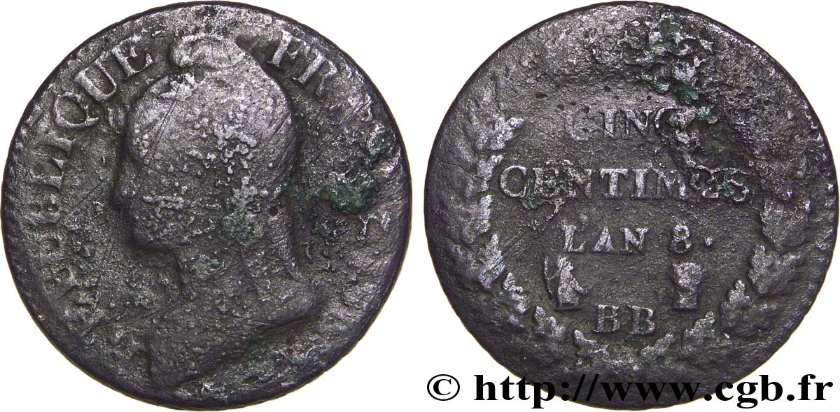 Cinq centimes Dupré, grand module 1800 Strasbourg F.115/117 B8 