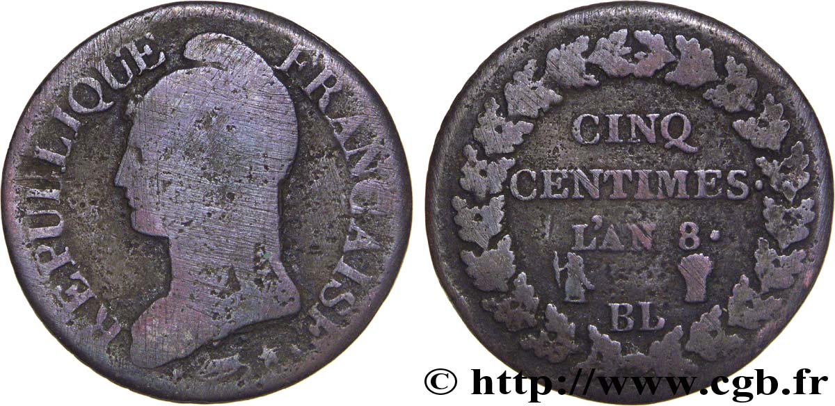 Cinq centimes Dupré, grand module 1800 Strasbourg F.115/117 B10 