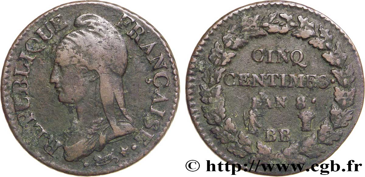 Cinq centimes Dupré, grand module 1800 Strasbourg F.115/117 BC30 