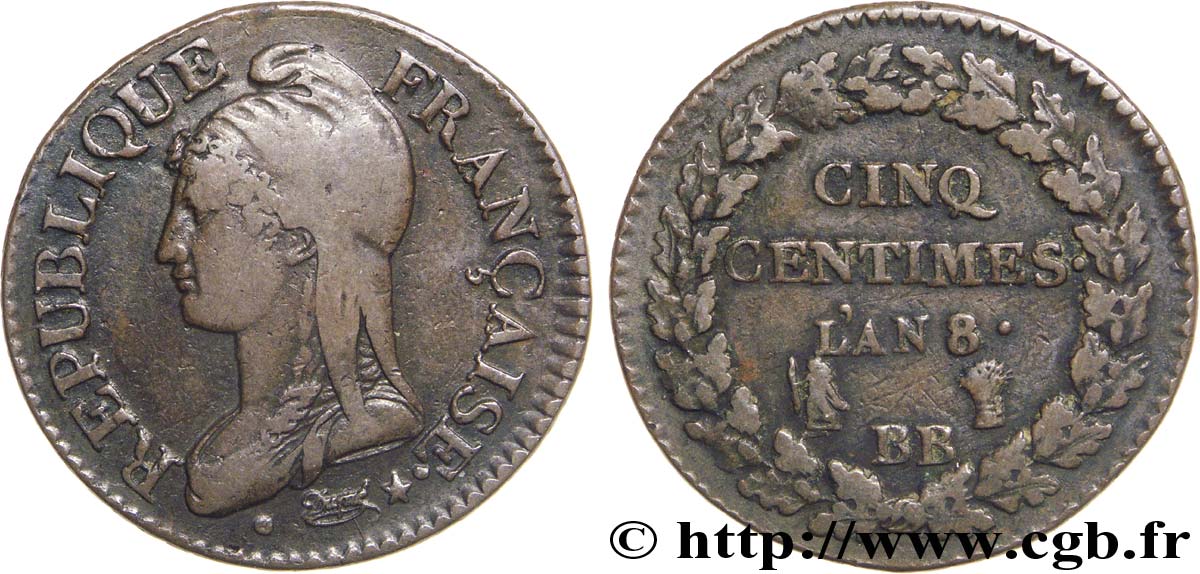 Cinq centimes Dupré, grand module 1800 Strasbourg F.115/117 TTB40 