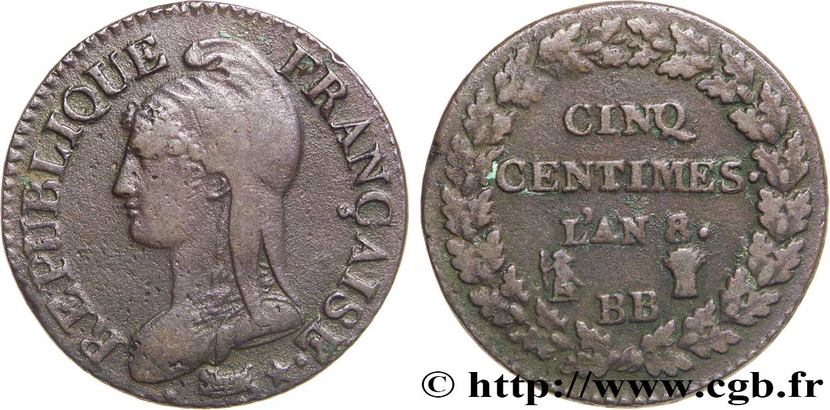 Cinq centimes Dupré, grand module 1800 Strasbourg F.115/117 TTB45 
