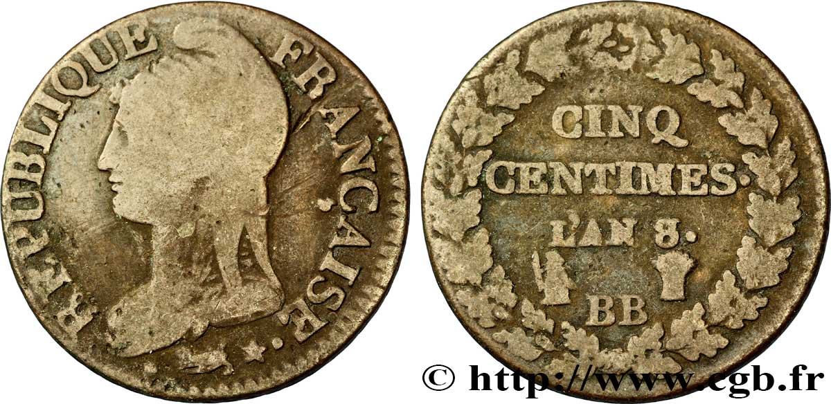 Cinq centimes Dupré, grand module 1800 Strasbourg F.115/118 BC15 
