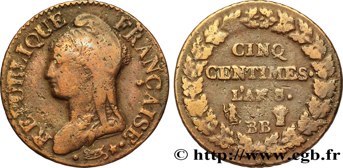 Cinq centimes Dupré, grand module 1800 Strasbourg F.115/118 BC18 