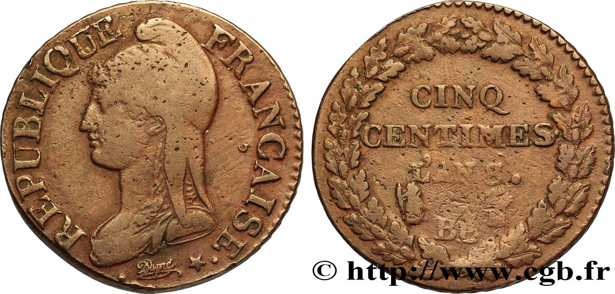 Cinq centimes Dupré, grand module 1800 Strasbourg F.115/124 VF30 