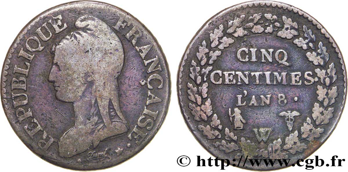 Cinq centimes Dupré, grand module 1800 Lille F.115/134 MB30 