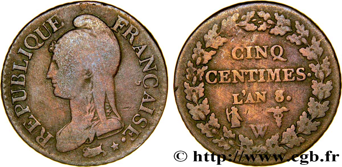 Cinq centimes Dupré, grand module 1800 Lille F.115/138 BC25 