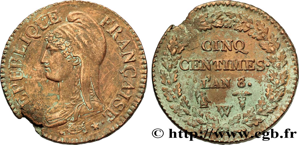 Cinq centimes Dupré, grand module 1800 Lille F.115/138 XF48 