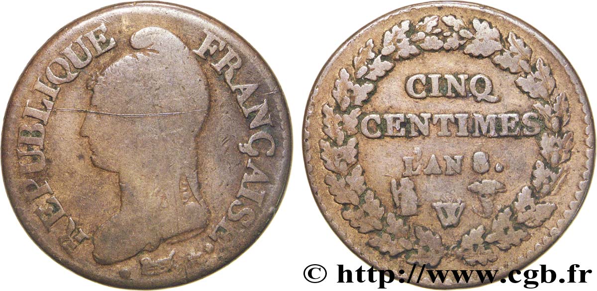 Cinq centimes Dupré, grand module 1800 Lille/Nantes F.115/147 B12 