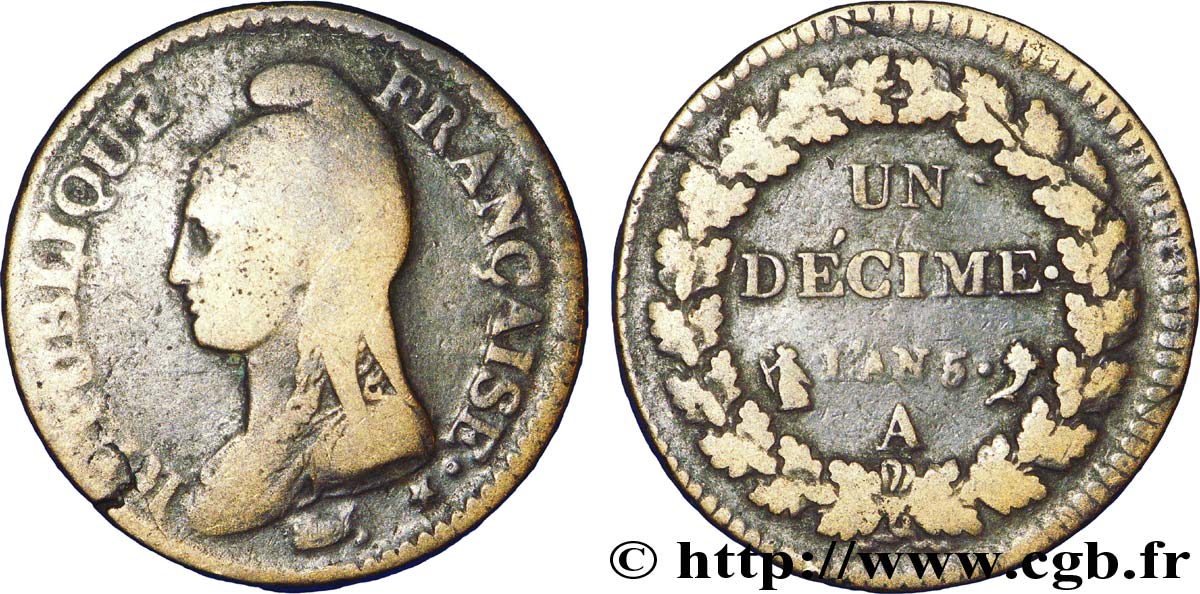 Un décime Dupré, grand module 1797 Paris F.129/1 TB15 