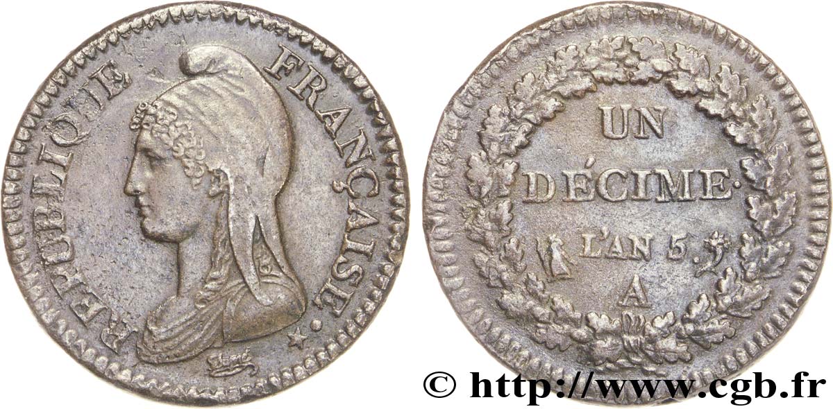Un décime Dupré, grand module 1797 Paris F.129/1 TTB50 