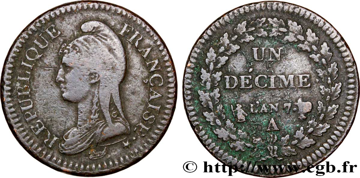 Un décime Dupré, grand module 1799 Paris F.129/20 TTB45 