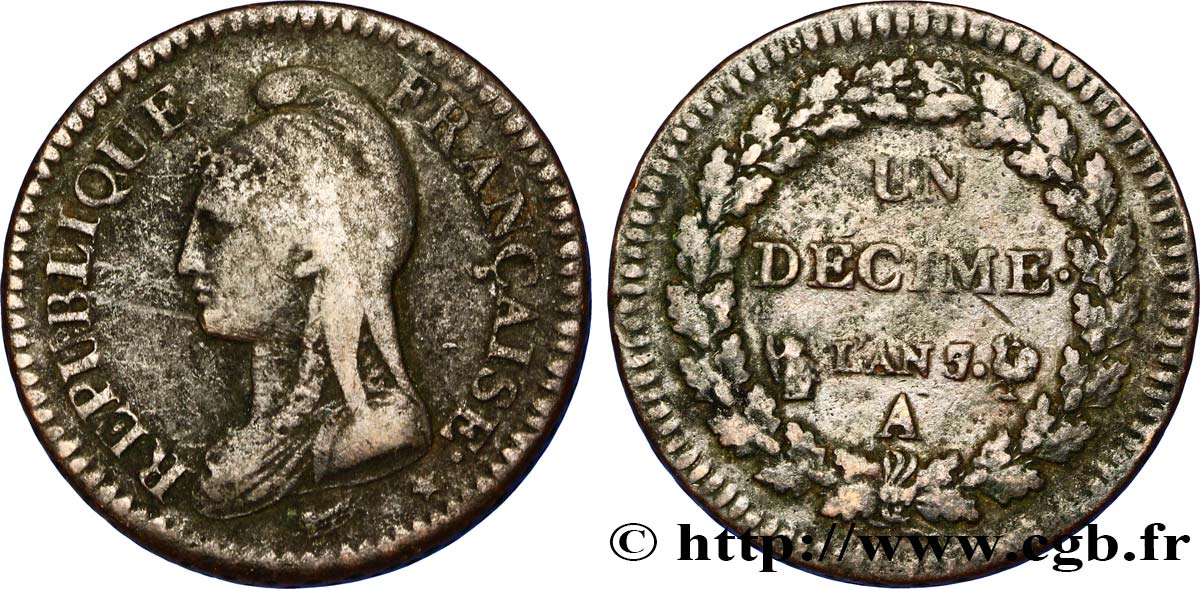 Un décime Dupré, grand module 1799 Paris F.129/24 TB35 