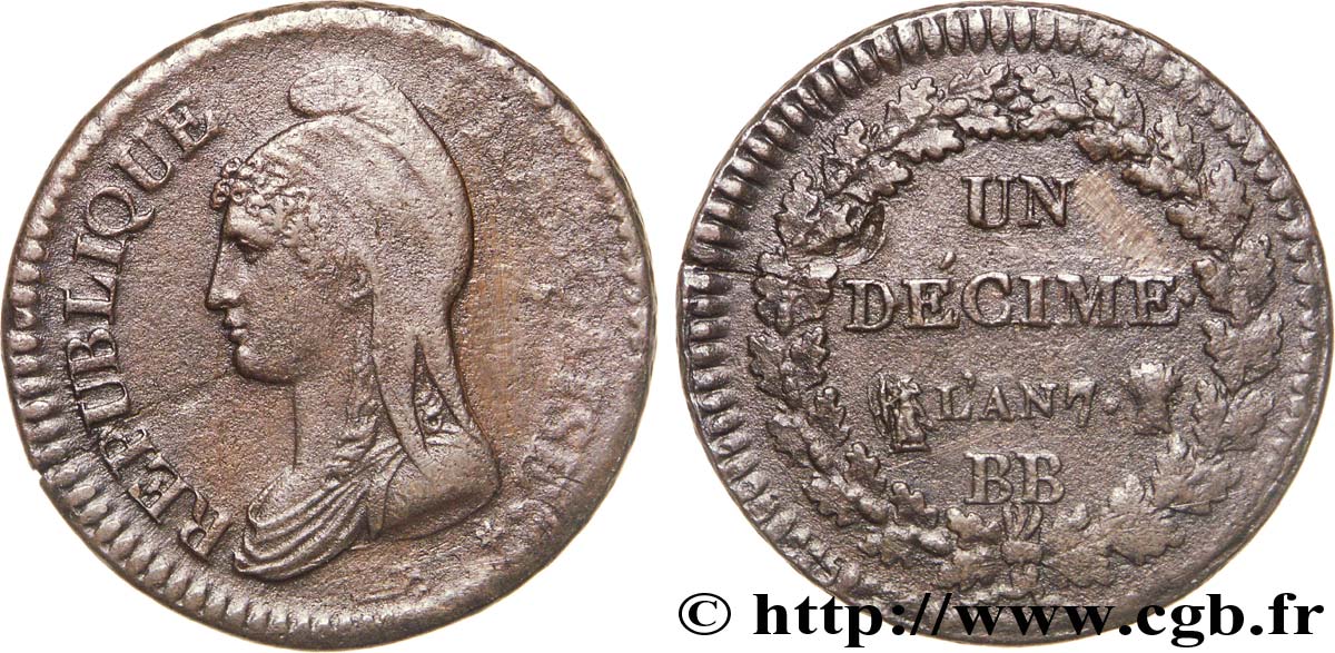 Un décime Dupré, grand module 1799 Strasbourg F.129/32 MBC45 