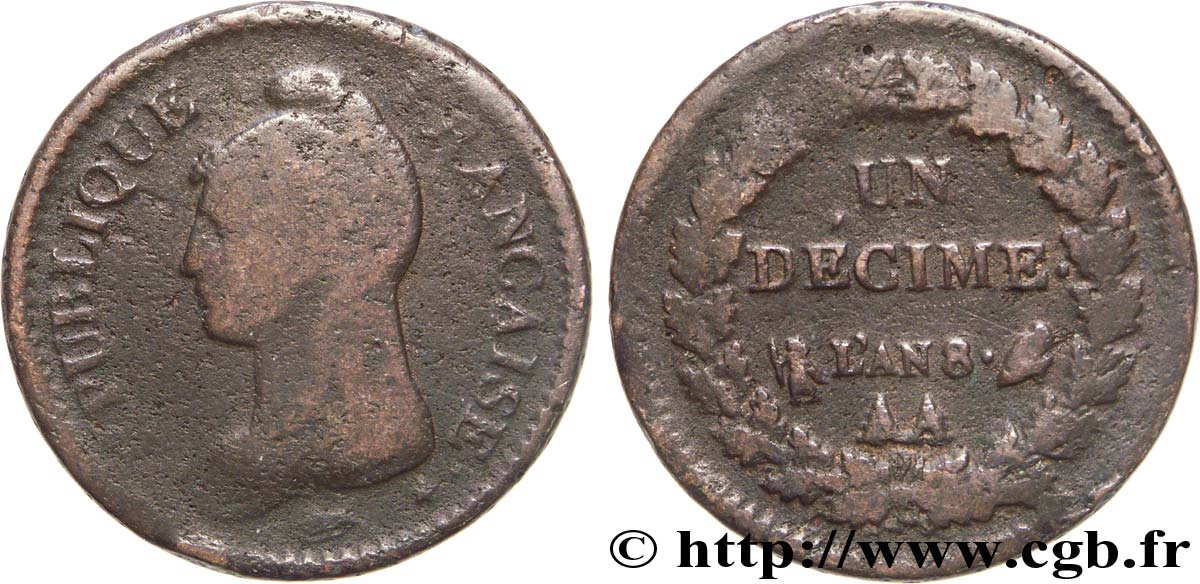 Un décime Dupré, grand module 1800 Metz F.129/54 B12 