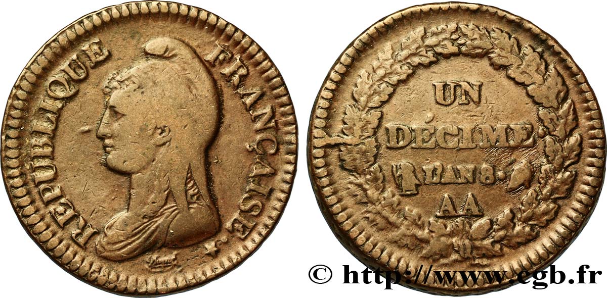 Un décime Dupré, grand module 1800 Metz F.129/54 TB35 