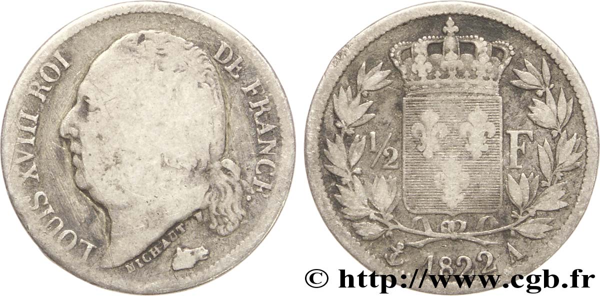 1/2 franc Louis XVIII 1822 Paris F.179/30 B12 