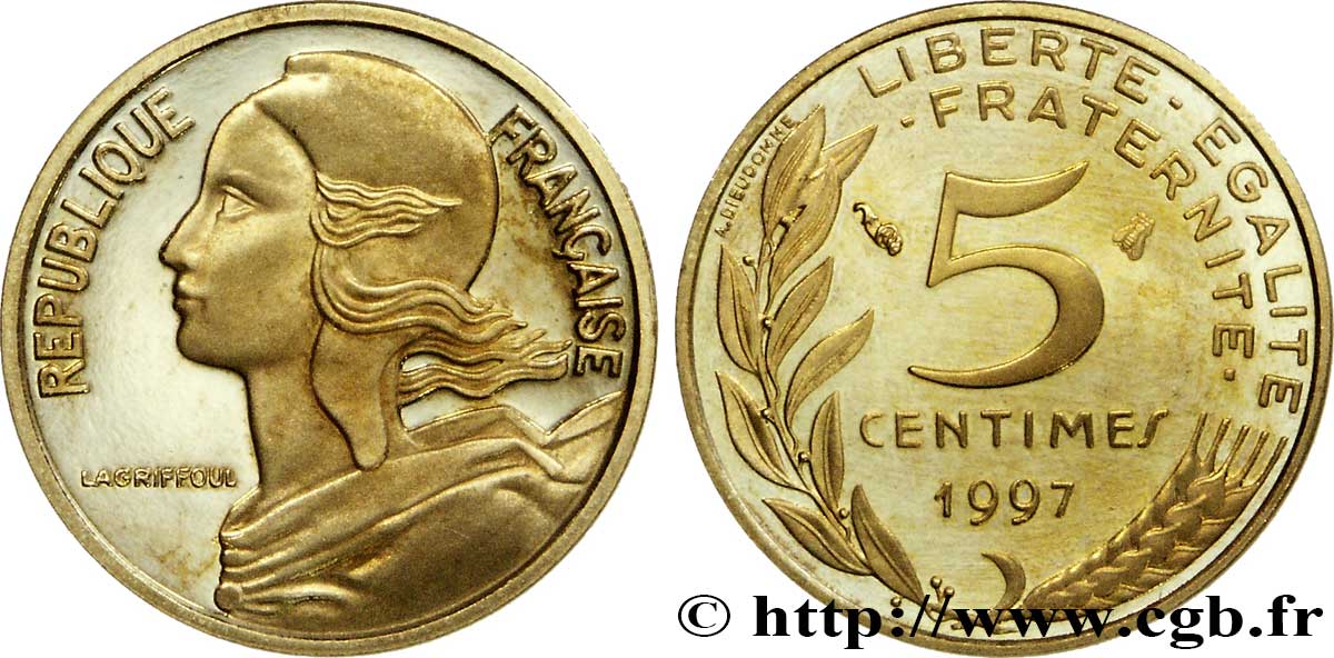 5 centimes Marianne, BE (Belle Épreuve), 4 plis 1997 Pessac F.125/40 var. FDC67 