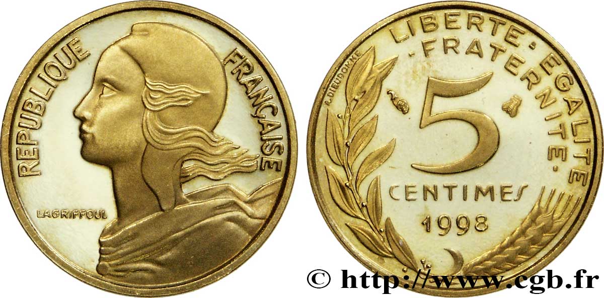 5 centimes Marianne, BE (Belle Épreuve), 4 plis 1998 Pessac F.125/41 var. FDC67 