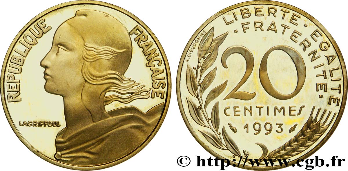 20 centimes Marianne, BE (Belle Épreuve) 1993 Pessac F.156/35 var. FDC67 