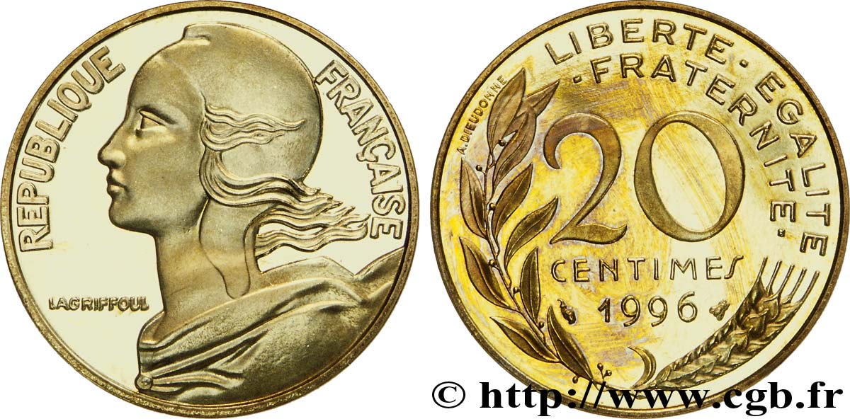 20 centimes Marianne, BE (Belle Épreuve) 1996 Pessac F.156/40 var. MS 