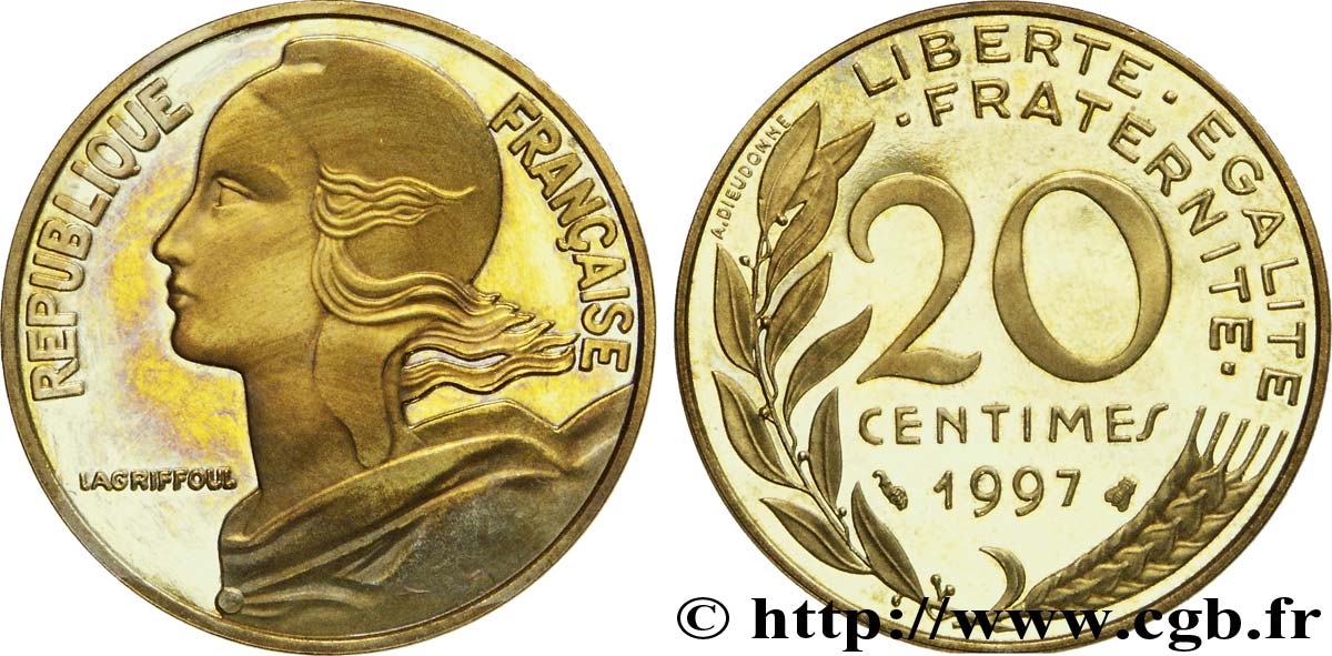 20 centimes Marianne, BE (Belle Épreuve) 1997 Pessac F.156/41 var. FDC67 