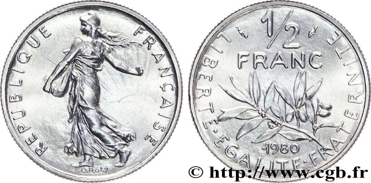 1/2 franc Semeuse 1980 Pessac F.198/19 MS65 