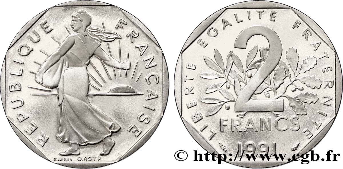 2 francs Semeuse, nickel, BE (Belle Épreuve) 1991 Pessac F.272/15 var. MS 
