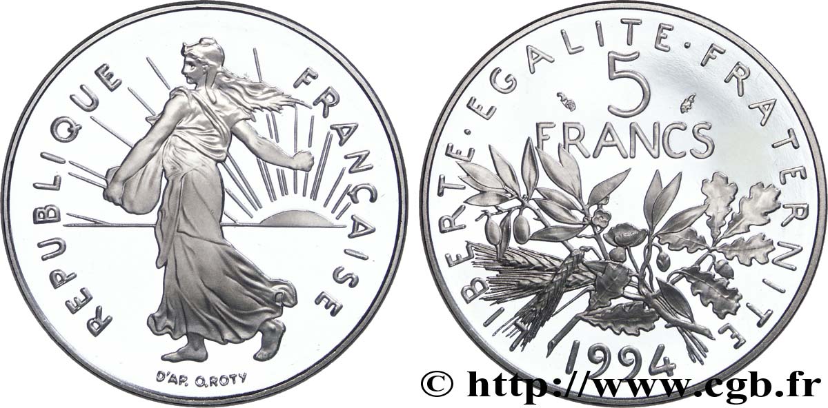 5 francs Semeuse, nickel, différent dauphin, BE (Belle Épreuve) 1994 Pessac F.341/29 var. ST67 