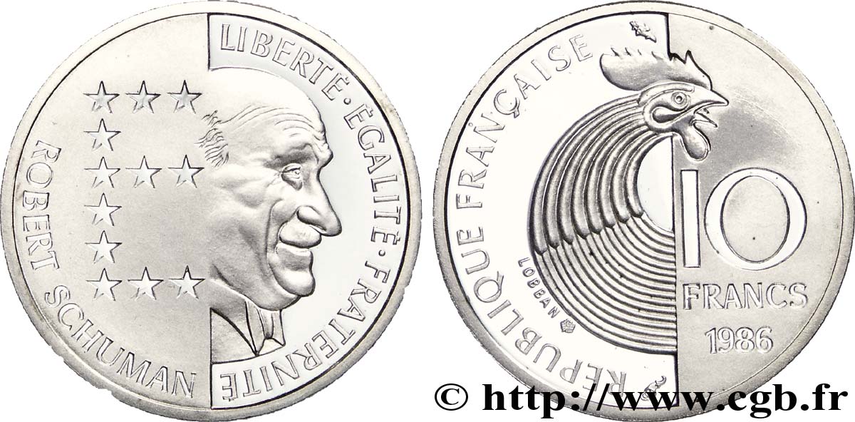 Belle Épreuve argent 10 francs Schuman 1986  F5.1303 2 MS68 