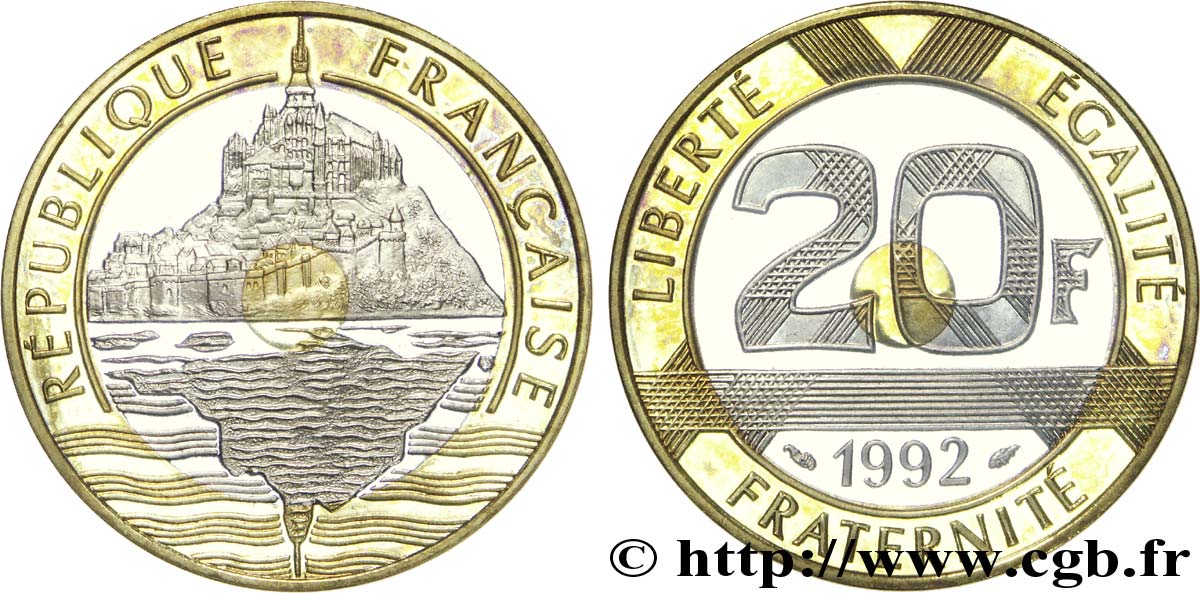 20 francs Mont Saint-Michel, BE (Belle Épreuve) 1992 Pessac F.403/2 var. ST 