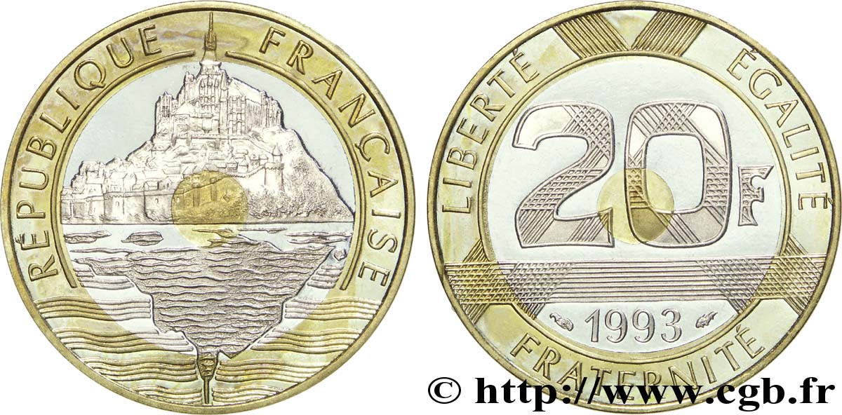 20 francs Mont Saint-Michel, BE (Belle Épreuve) 1993 Pessac F.403/7 var. SC64 