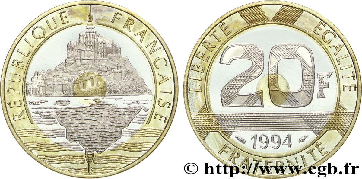 20 francs Mont Saint-Michel, BE (Belle Épreuve) 1994 Pessac F.403/9 var. MS67 