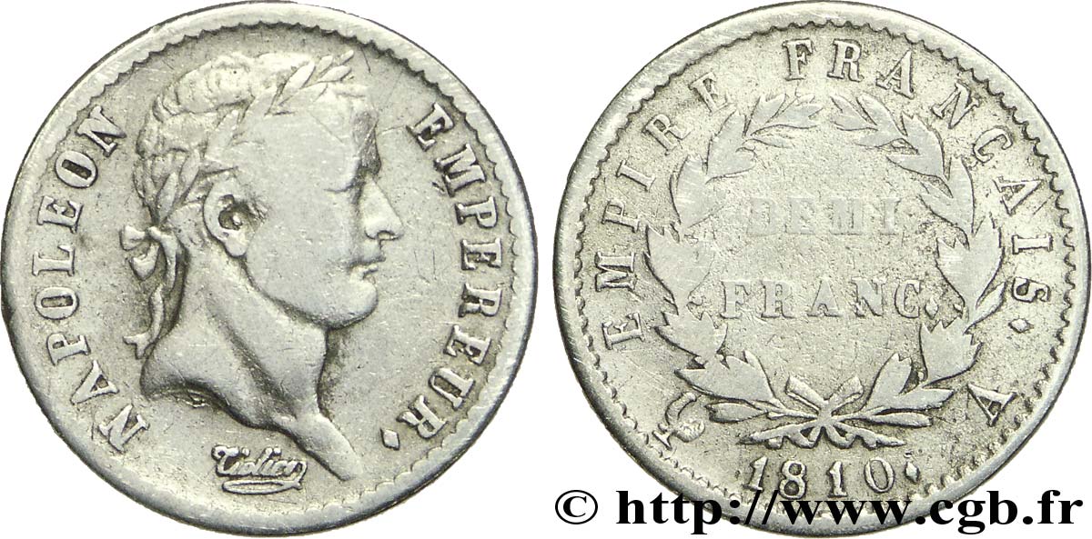 Demi-franc Napoléon Ier tête laurée, Empire français 1810 Paris F.178/10 MB25 