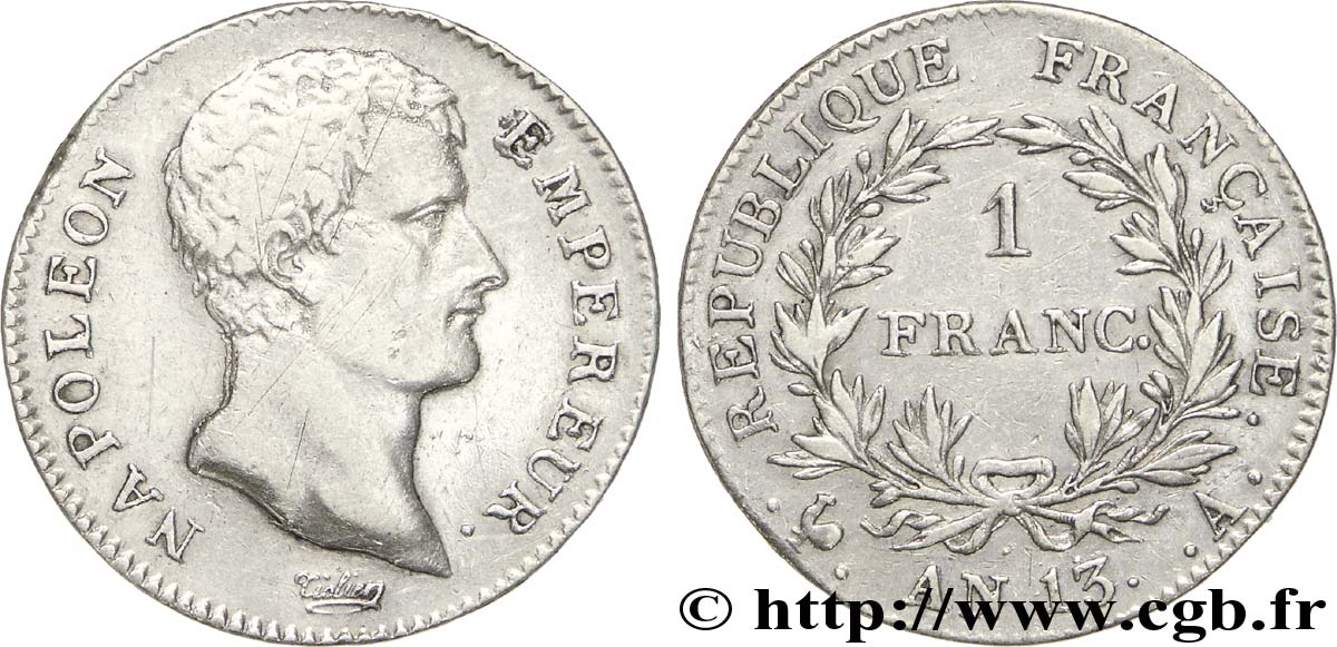 1 franc Napoléon Empereur, Calendrier révolutionnaire 1805 Paris F.201/14 TB35 
