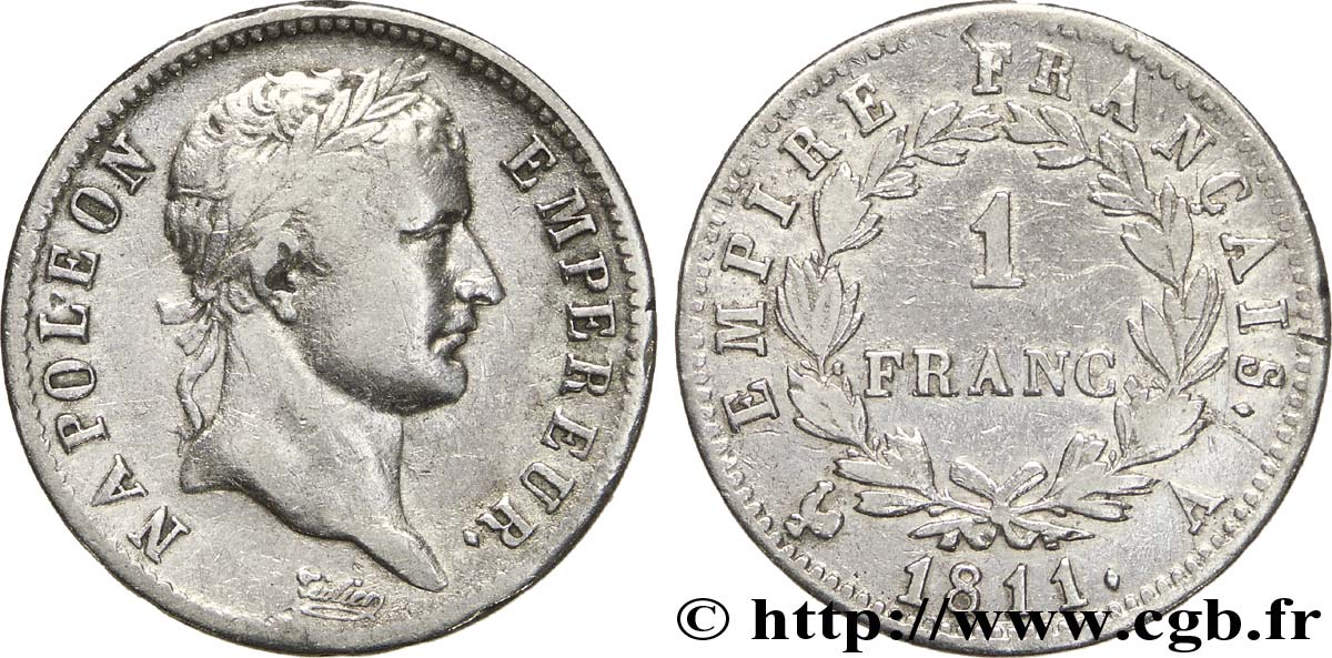 1 franc Napoléon Ier tête laurée, Empire français 1811 Paris F.205/28 S30 