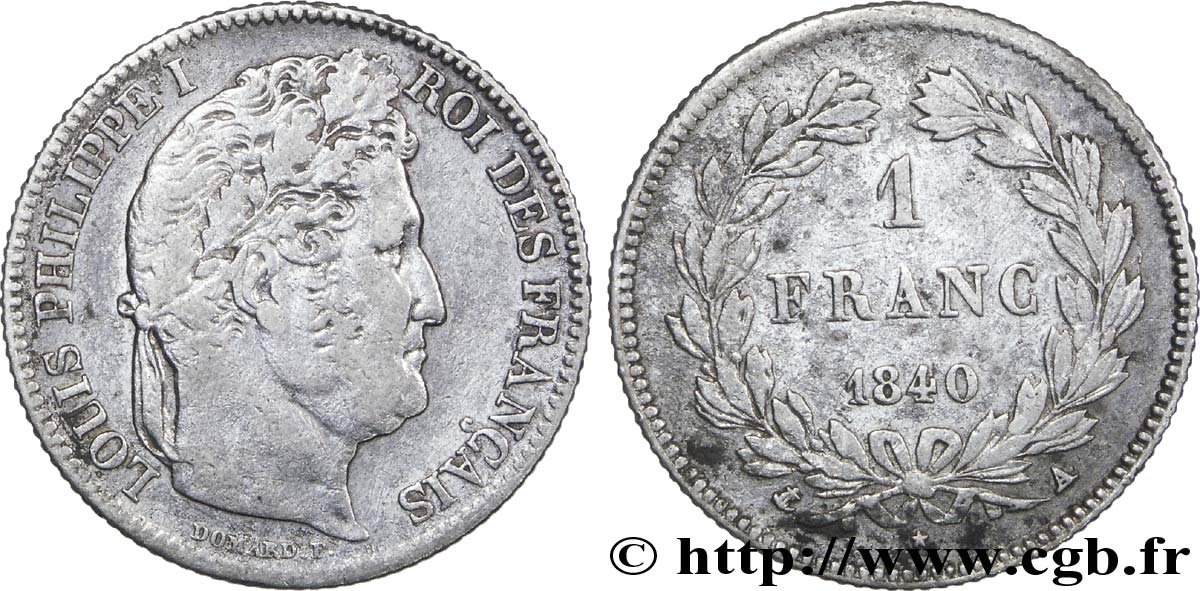 1 franc Louis-Philippe, couronne de chêne 1840 Paris F.210/73 TTB45 