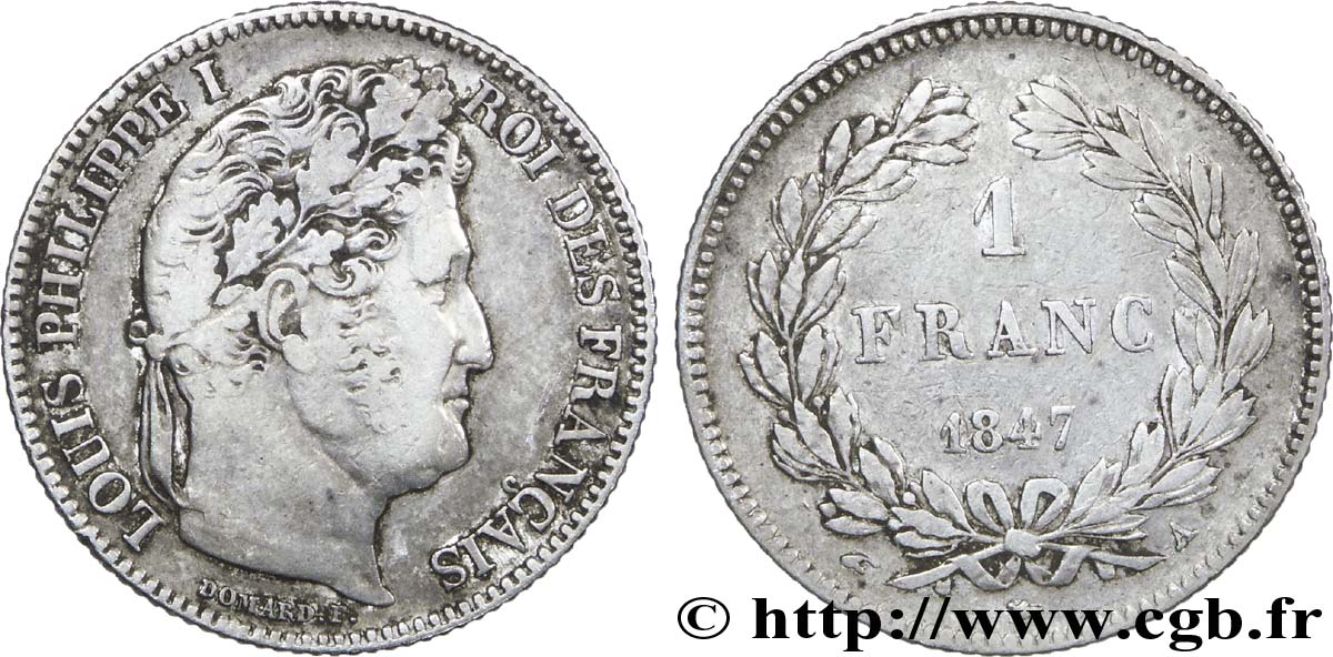 1 franc Louis-Philippe, couronne de chêne 1847 Paris F.210/110 MBC45 