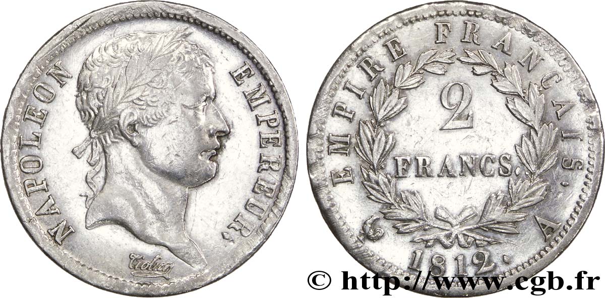 2 francs Napoléon Ier tête laurée, Empire français 1812 Paris F.255/38 BB50 