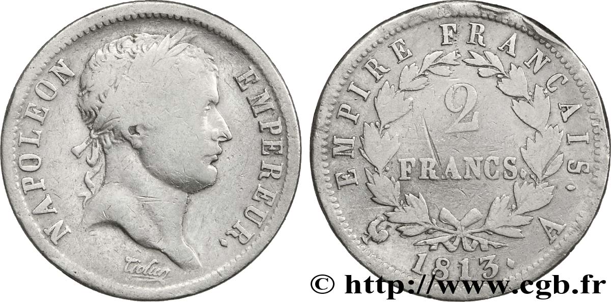 2 francs Napoléon Ier tête laurée, Empire français 1813 Paris F.255/52 F18 