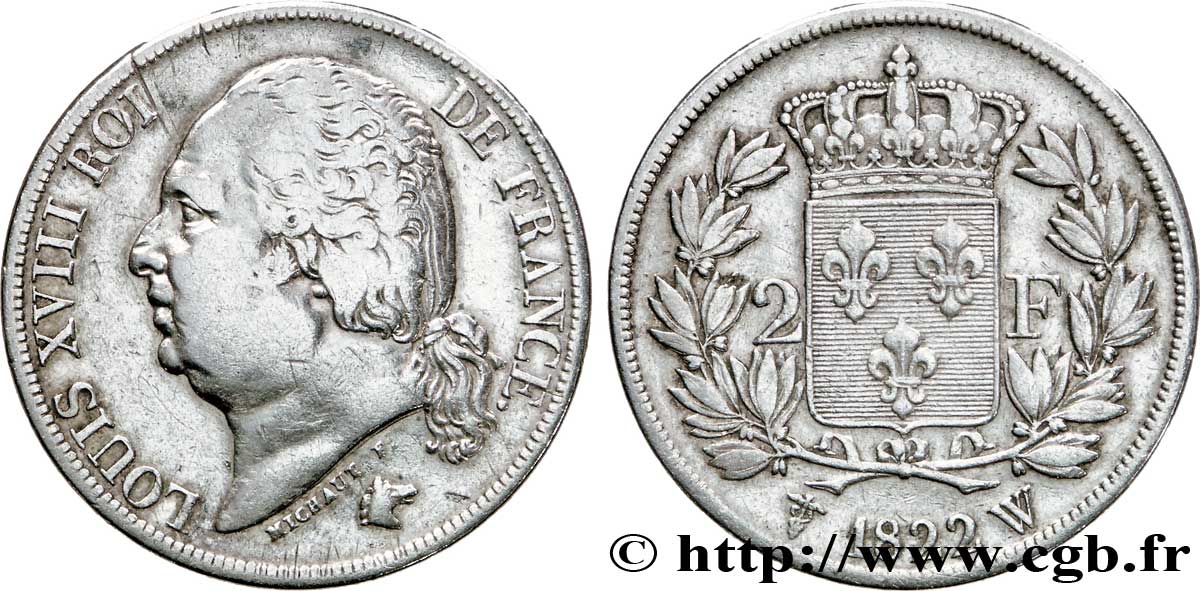 2 francs Louis XVIII 1822 Lille F.257/41 TB30 
