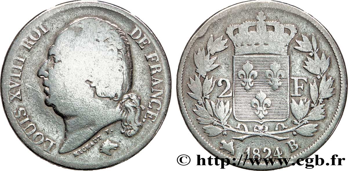 2 francs Louis XVIII 1824 Rouen F.257/52 RC10 