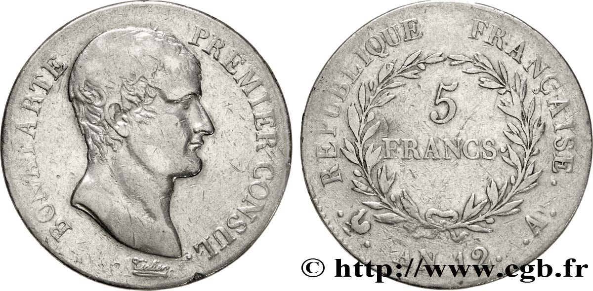 5 francs Bonaparte Premier Consul 1804 Paris F.301/9 BC20 